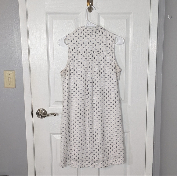 Express Anchor Print‎ Button-Up Sleeveless White & Blue Nautical Dress Size S - Picture 3 of 8
